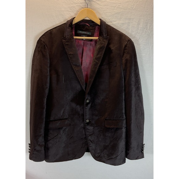 John Varvatos Luxe Italy Mens Black Velvet Blazer 42R Holiday Festive 2 button - Picture 1 of 10